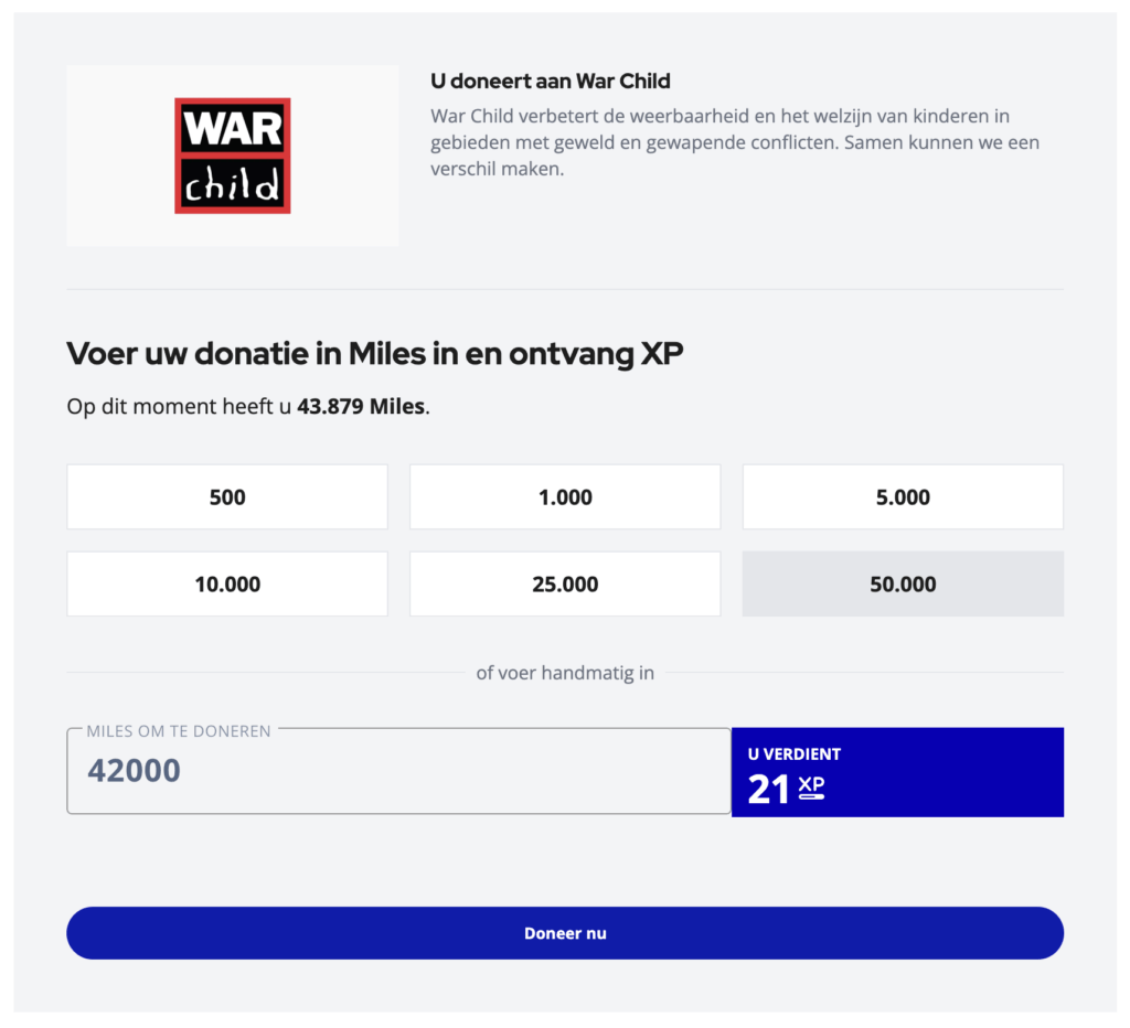 Miles doneren voor XP
