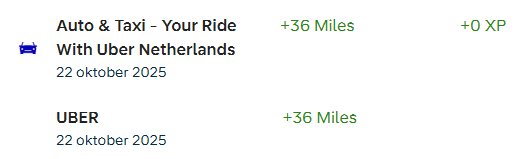 Flying Blue miles na een Uber rit