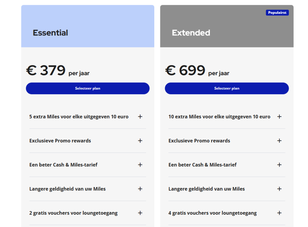 de twee abonnementen van Flying Blue Extra