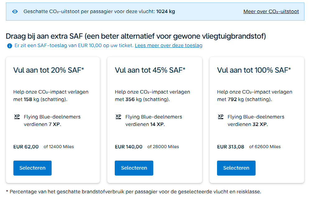 SAF toevoegen aan je boeking